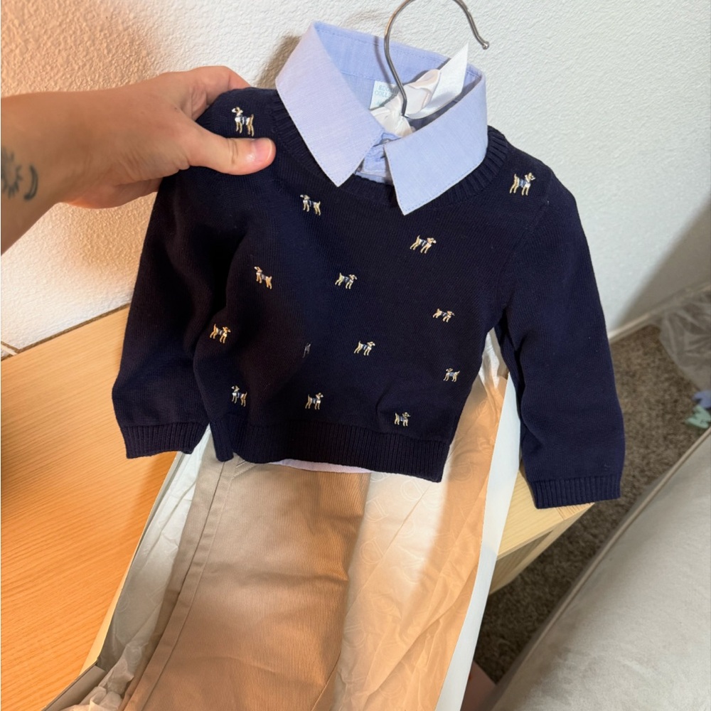 Edgehill Collection Navy Sweater with Embroidered Accents